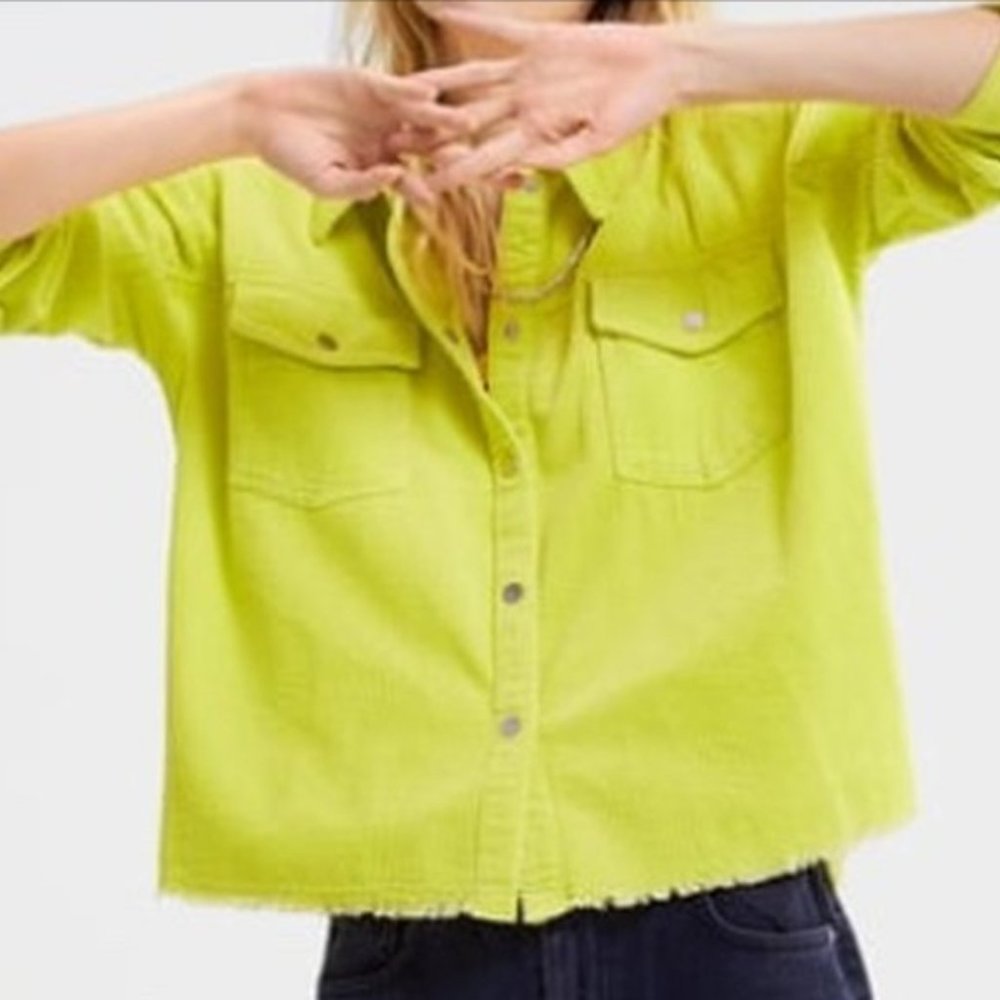 Zara Neon Lime Green Corduroy Jacket